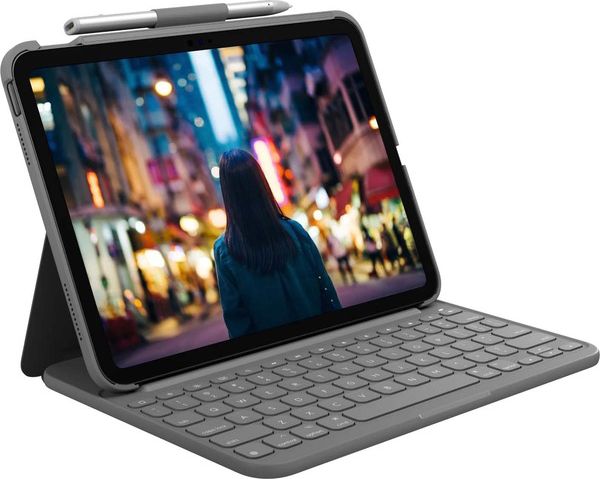 Logitech Slim Folio Carrying Case for 10.9 Apple, Logitech iPad (10thGeneration) Tablet - Oxford Gray